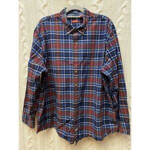 IZOD Men's Shirt  XXL Plaid Red Blue‎ Green Button Down L/S 100% Cotton Grandpa